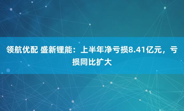 领航优配 盛新锂能：上半年净亏损8.41亿元，亏损同比扩大